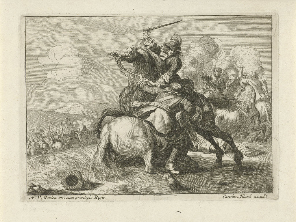 Detail of Sword Fight between two riders by Carel Allard