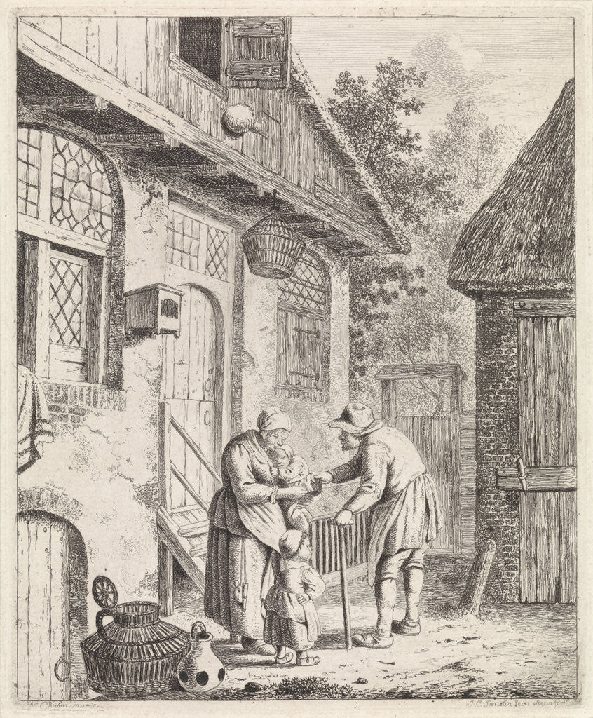 Detail of Courtyard with farmers by Johannes Christiaan Janson
