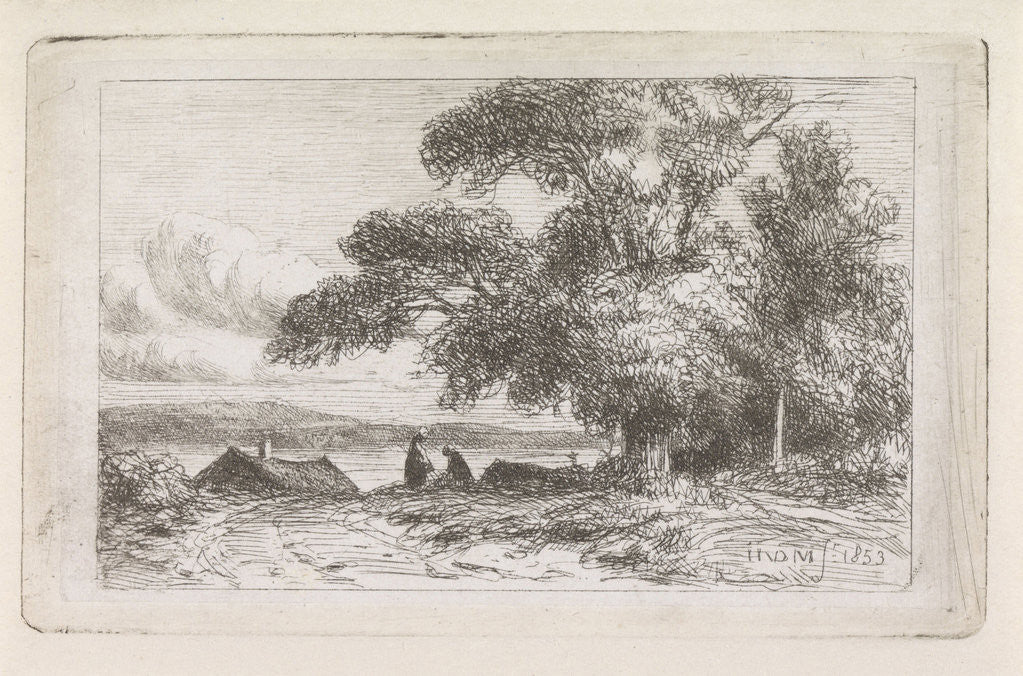 Detail of Landscape with two people by Jacob Jan van der Maaten