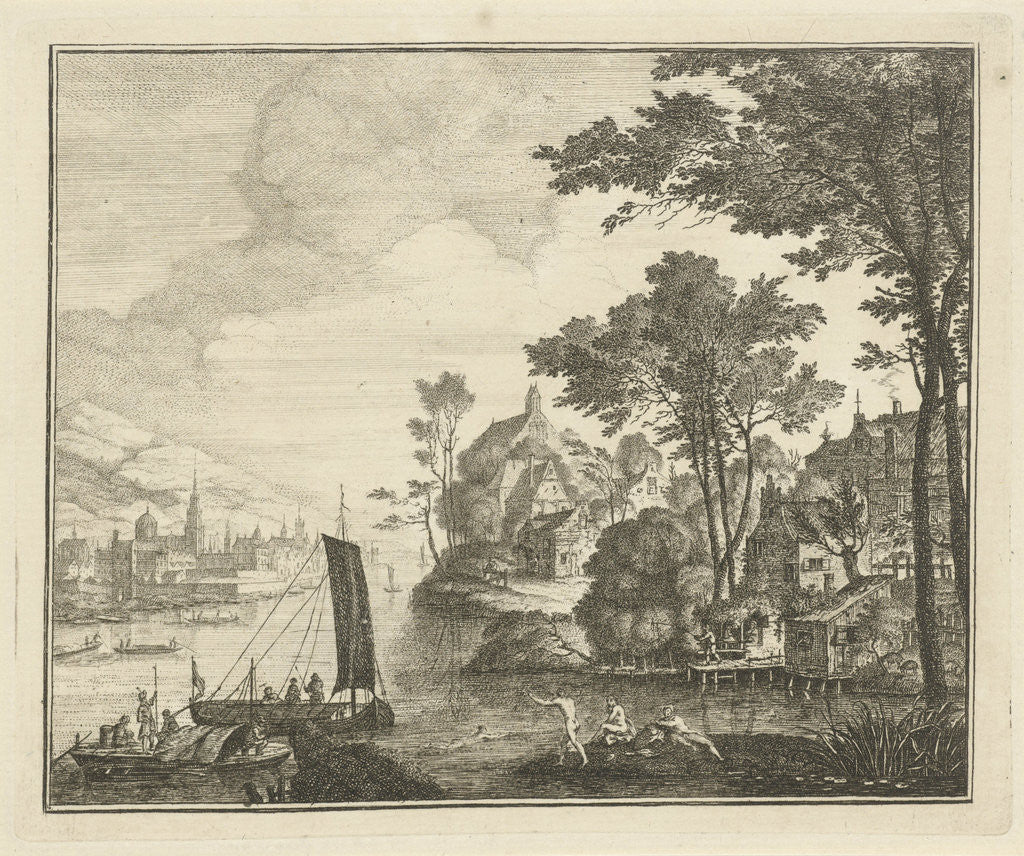 Detail of River landscape with bathers by Gerard Melder