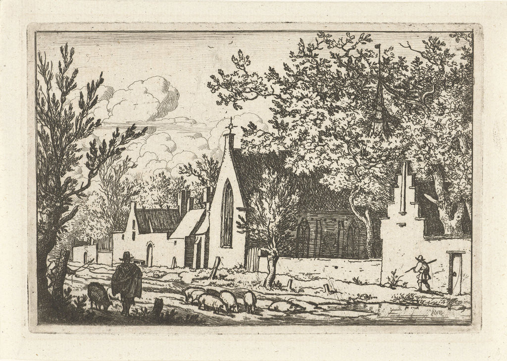 Detail of Swineherd near church by Allaert van Everdingen
