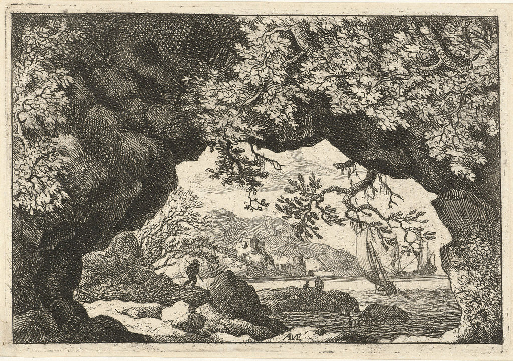 Detail of Seascape through an opening in the rocks by Allaert van Everdingen