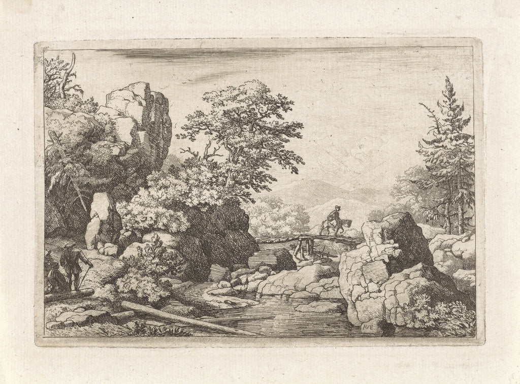 Detail of Landscape with rider on bridge by Allaert van Everdingen