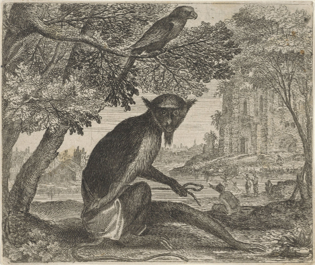 Detail of Fable of the parrot and monkey by Aegidius Sadeler