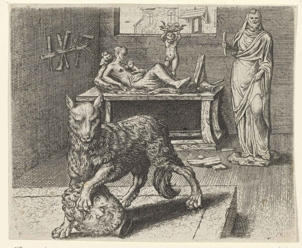 Detail of Fable of Wolf and statue by Marcus Gheeraerts I
