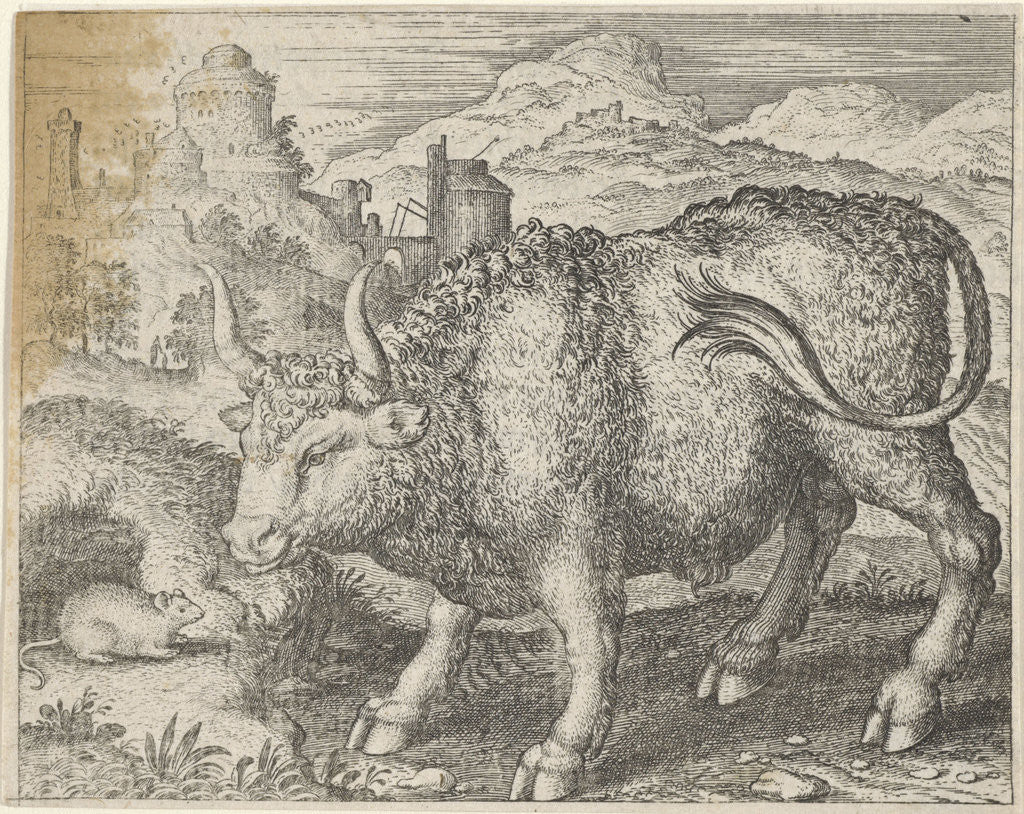 Detail of Fable of the bull and mouse by Aegidius Sadeler