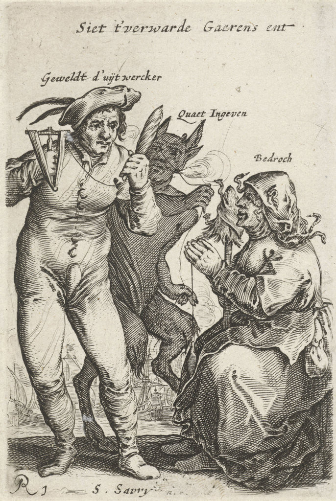 Detail of The devil confuses the yarn by Salomon Savery