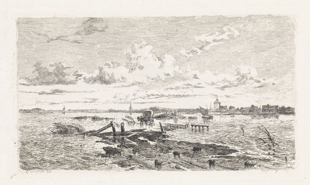 Detail of Flooded landscape between Oss and Lith The Netherlands by Cornelis Springer
