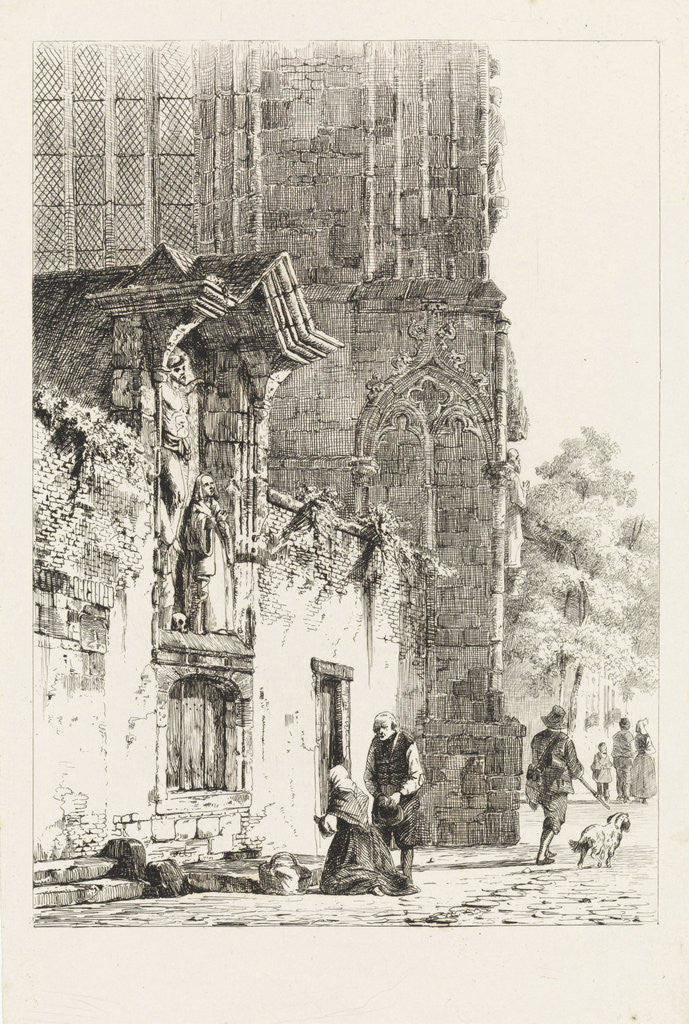 Detail of Woman kneeling in front of a chapel by Cornelis Springer
