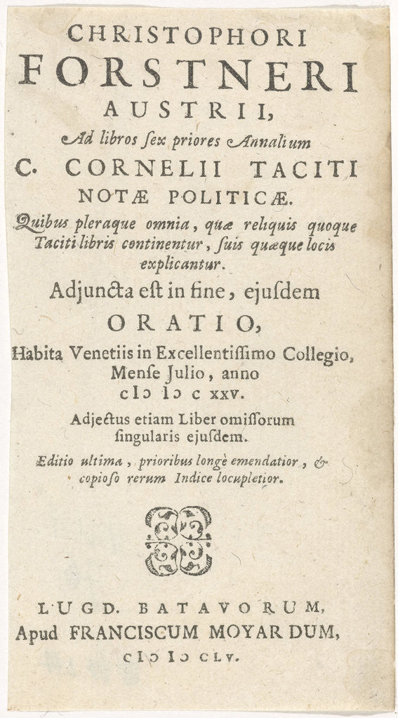 Detail of Title page for by C. Cornelii Taciti