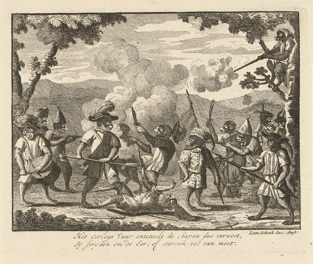 Detail of Monkeys at war by Leonard Schenk