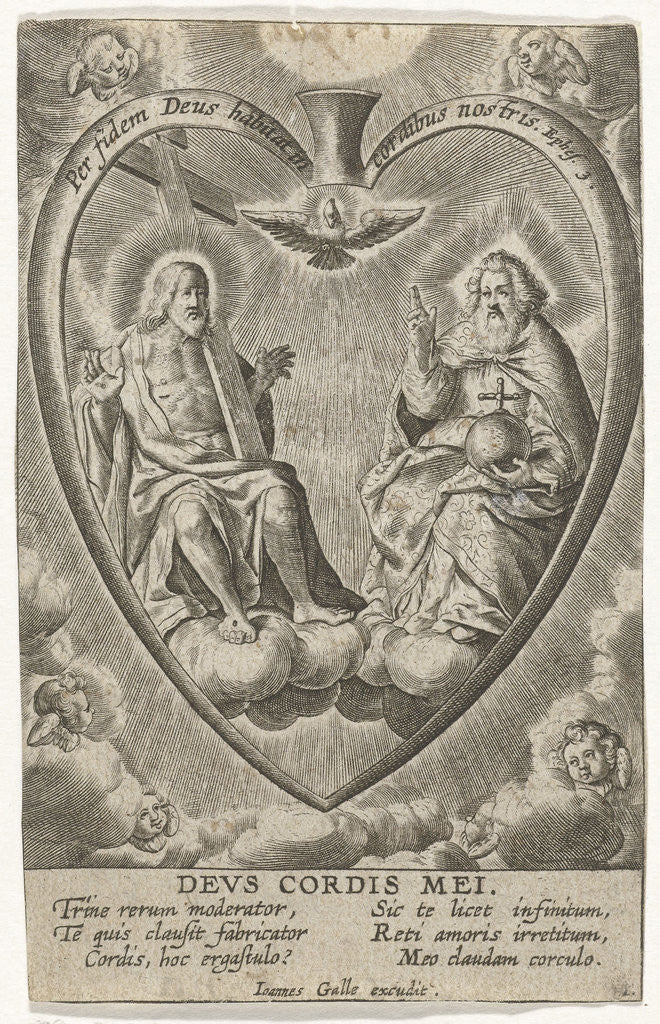 Detail of Trinity in a heart surrounded by angels by Anonymous