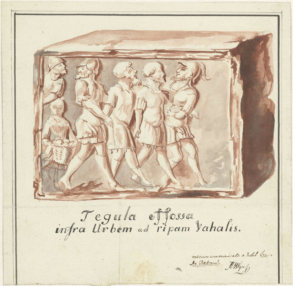Detail of Red tile with image of imprisonment of Batavians by Romans by Anonymous