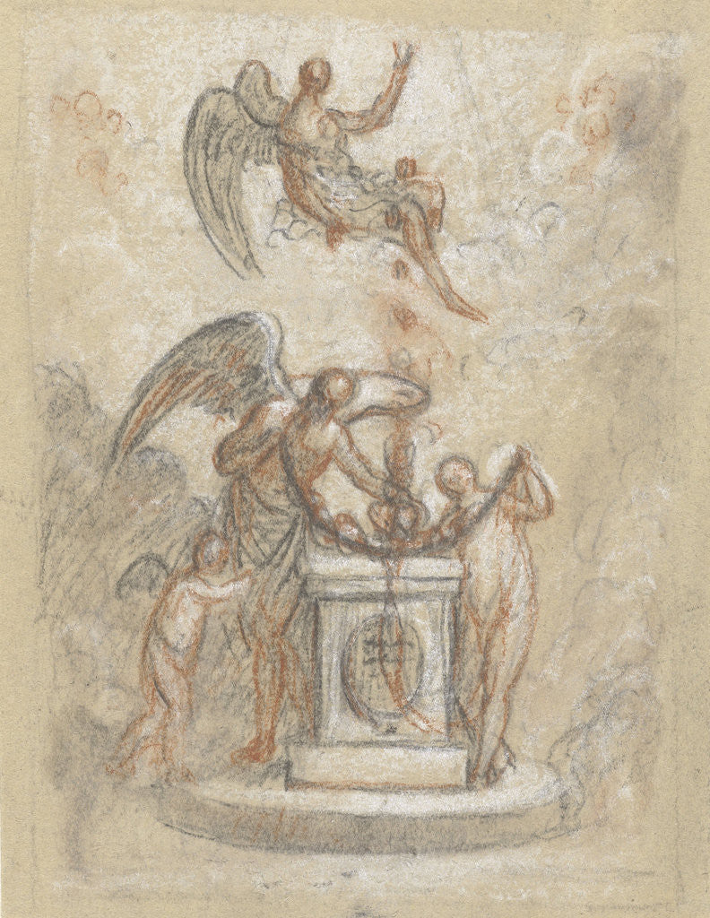 Detail of Allegory of Time and other figures around monument or altar by Anonymous