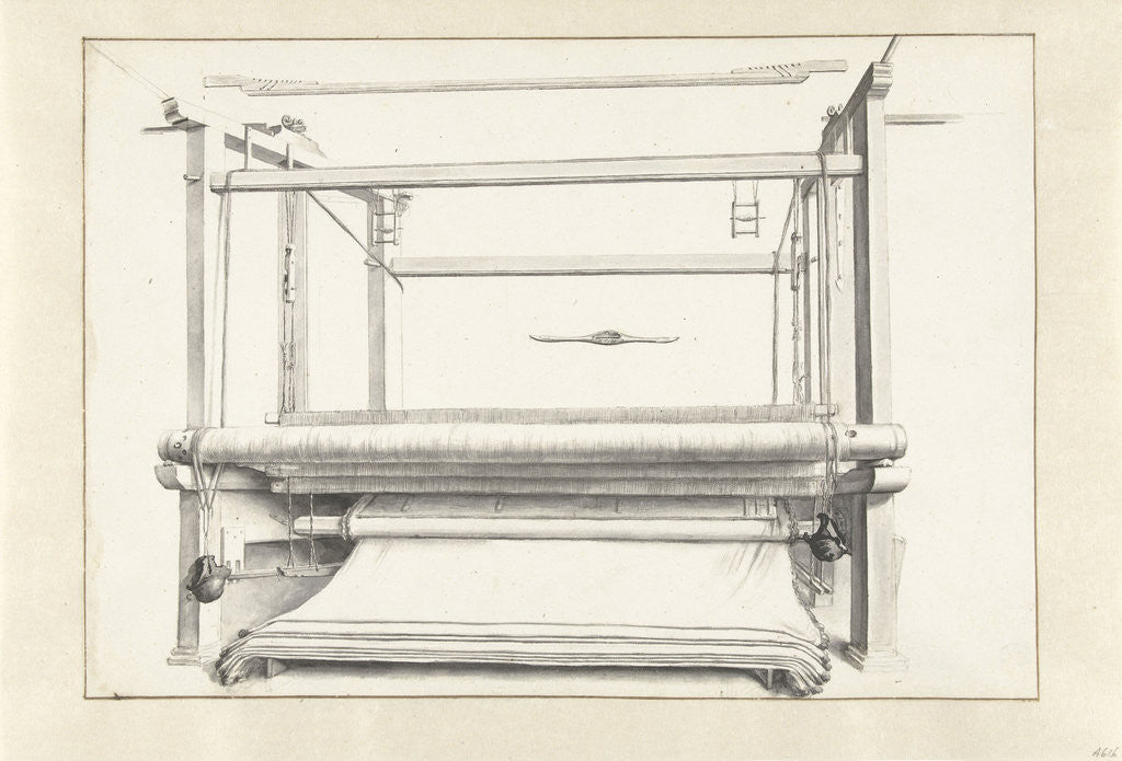 Detail of The cloth manufacturing: a loom and some loose parts by Willem van Mieris