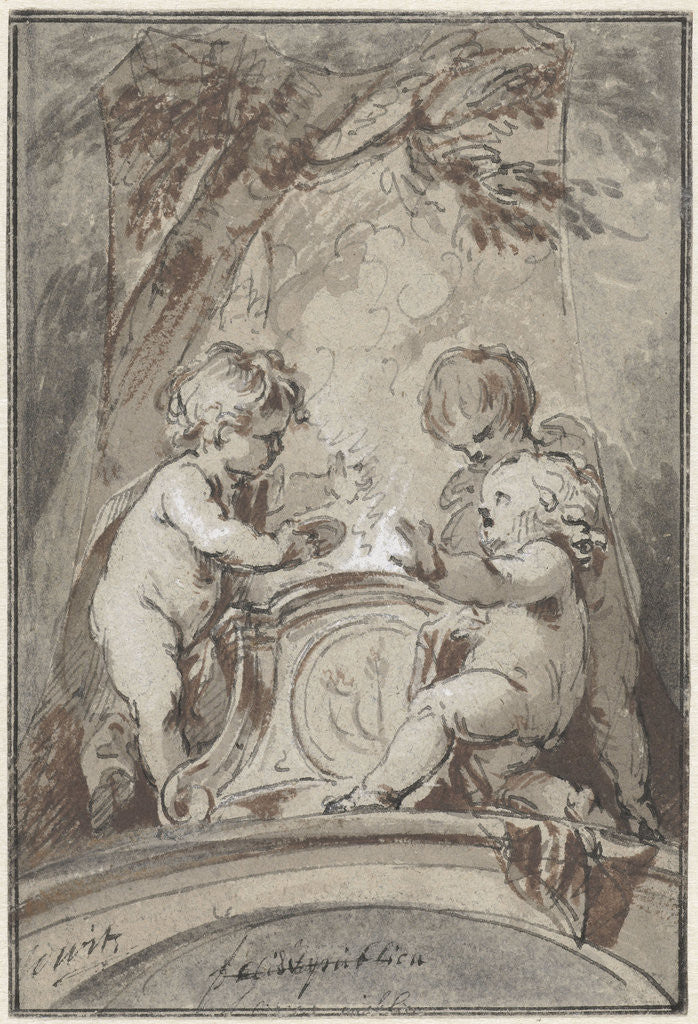 Detail of Allegory with three putti at an altar by Jacob de Wit