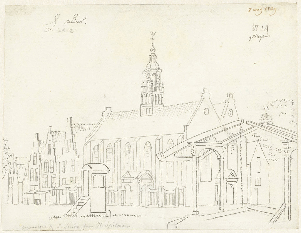 Detail of The church and a drawbridge in the village Leur by Cornelis Pronk