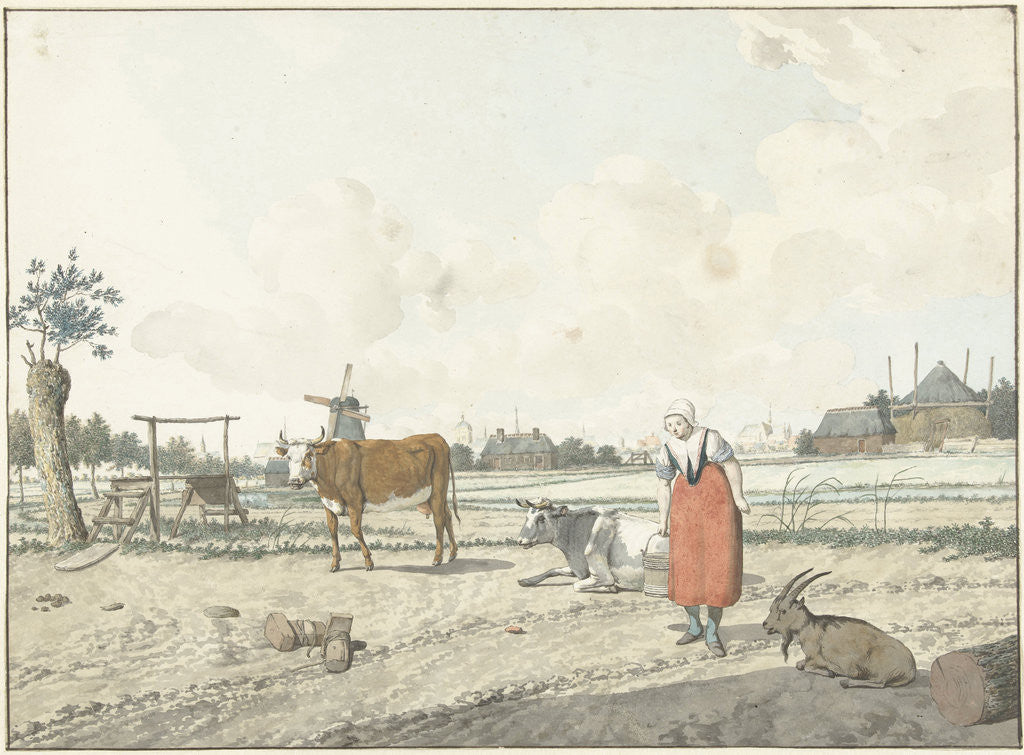 Detail of Landscape with farmer woman and livestock by W. Barthautz