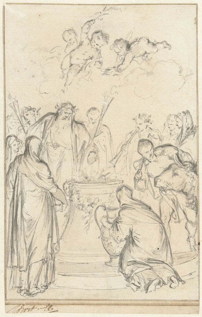 Detail of Pagan priests sacrificed on an altar by Jacob de Wit