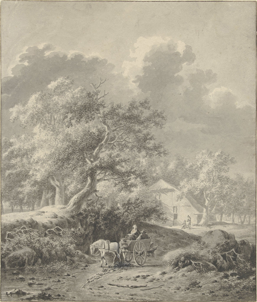 Detail of Landscape with horse and wagon by Dirk Jan van der Laan