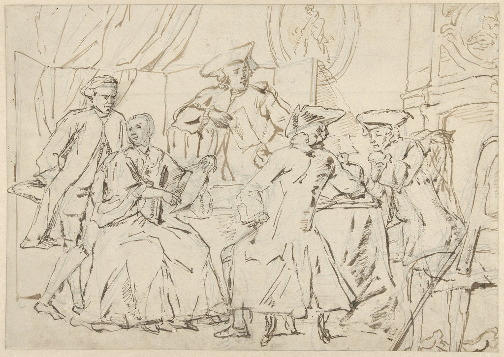 Detail of Four men and a lady around a table in a room by Anonymous