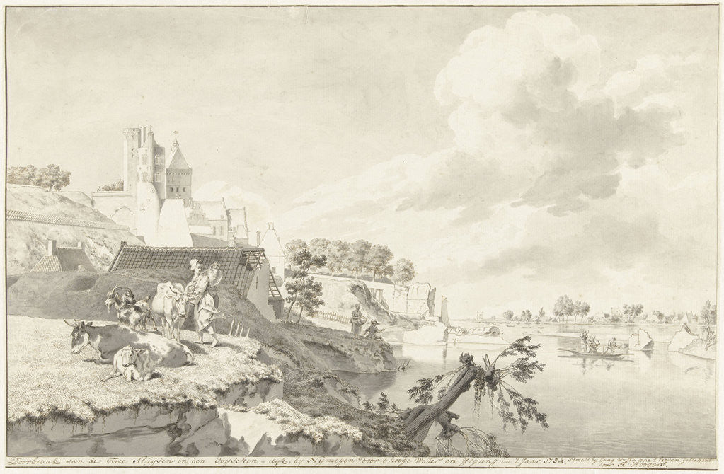 Detail of View of the Valkhof Nijmegen and broken locks at the Ooischendijk by Anonymous