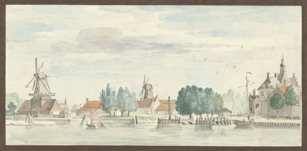 Detail of View of Dordrecht with Rietdijkspoort and windmills The Netherlands by Aert Schouman