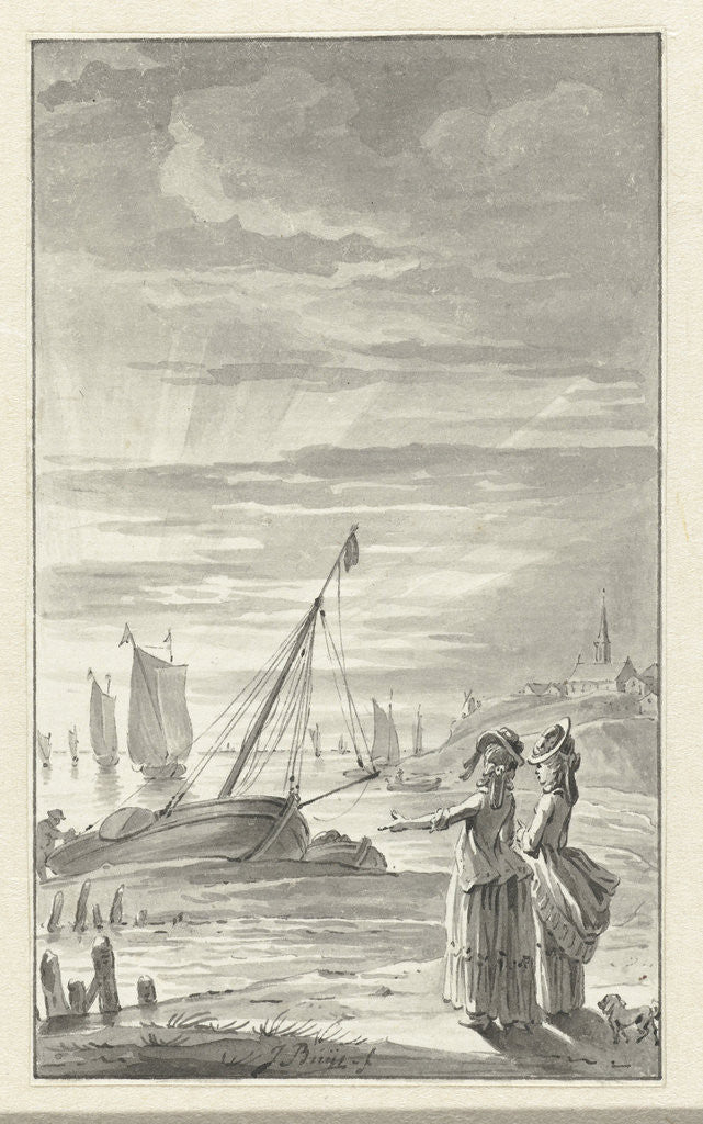 Detail of Beach with two ladies by Jacobus Buys
