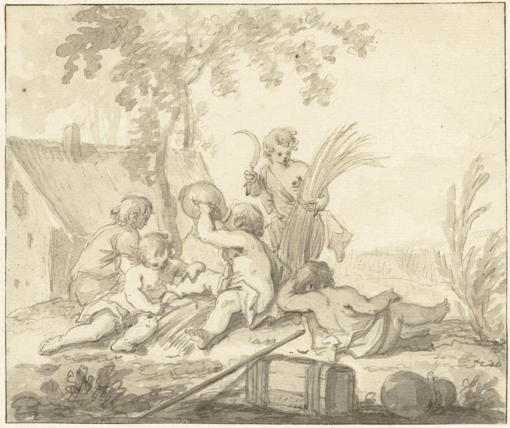 Detail of Allegory with children and Agricultural attributes by Johann Heinrich Keller II