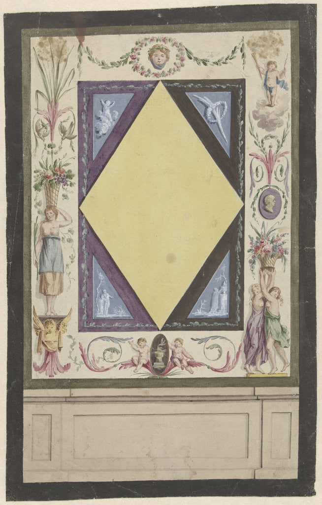 Detail of Design for a room with a diamond decoration and ornaments by Abraham Meertens