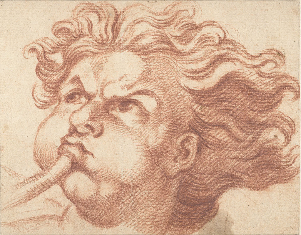 Detail of Head of an angel blowing a trumpet by Bernard Picart