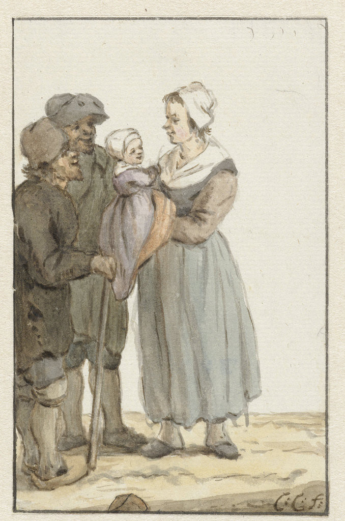 Detail of Woman with child at two men by Christina Chalon