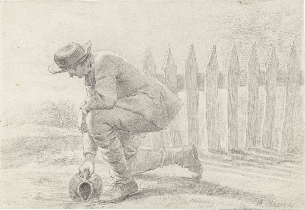 Detail of Kneeling man carrying a jar fills in a ditch by Jacob Ernst Marcus