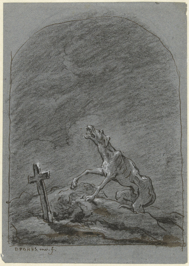 Detail of Yelping dog at the grave of his boss by David Pièrre Giottino Humbert de Superville
