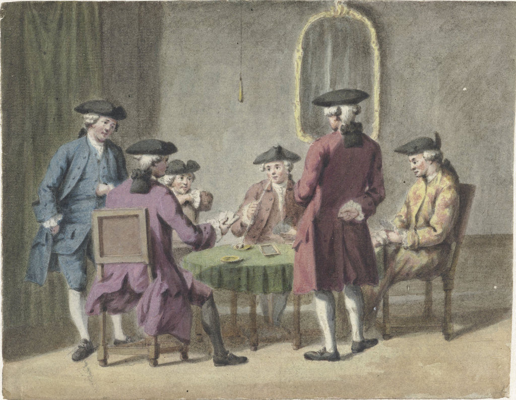 Detail of Card playing men in interior by Pieter Louw
