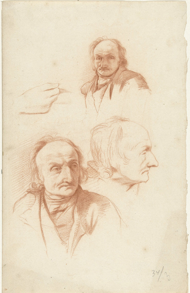 Detail of Three studies of the head of an old man and a hand by Abraham Johannes Ruytenschildt