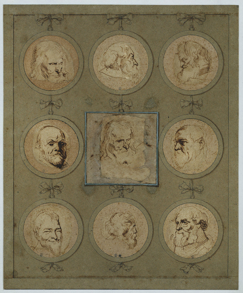 Detail of Nine studies of heads in medallions by Anthony van Dyck