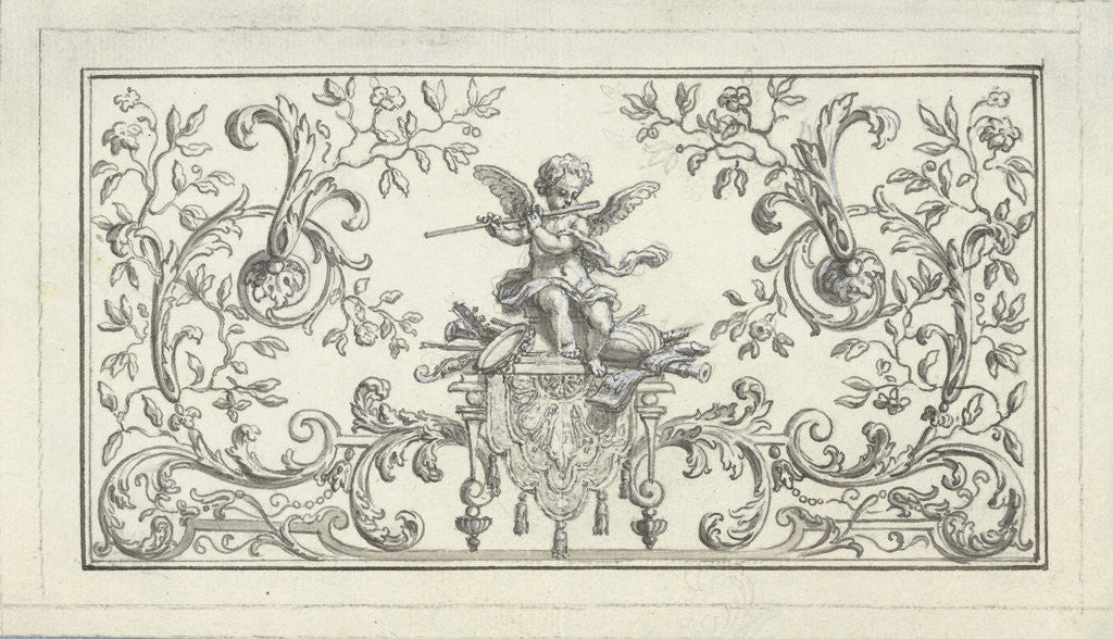 Detail of Panel filling with flute playing putto by Bernard Picart