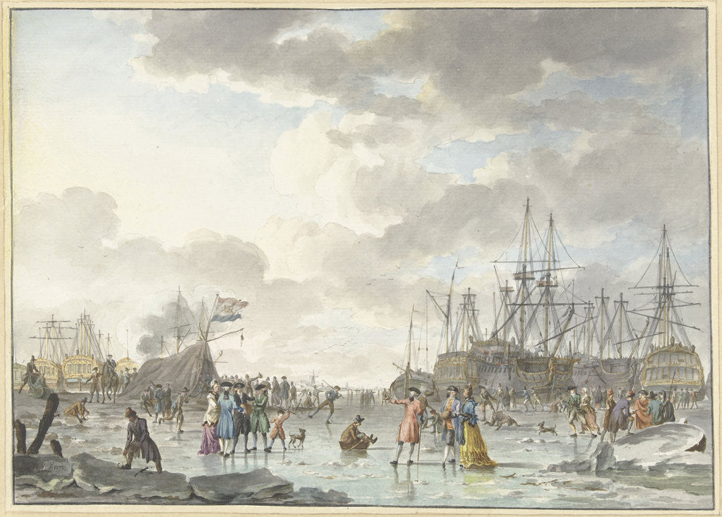 Detail of Frost Fair on a Frozen River with Ships by Hendrik Kobell