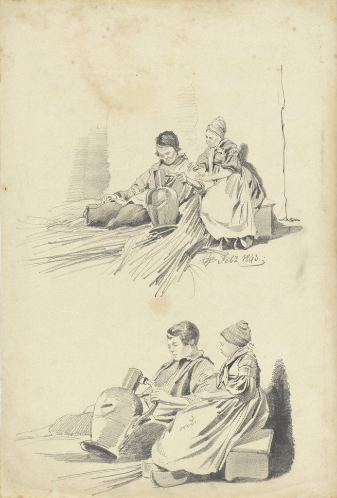 Detail of Two studies of a boy and girl with jug by Pieter van Loon