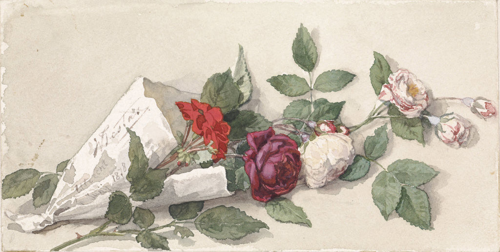 Detail of Bouquet of roses and geranium by Willem de Famars Testas