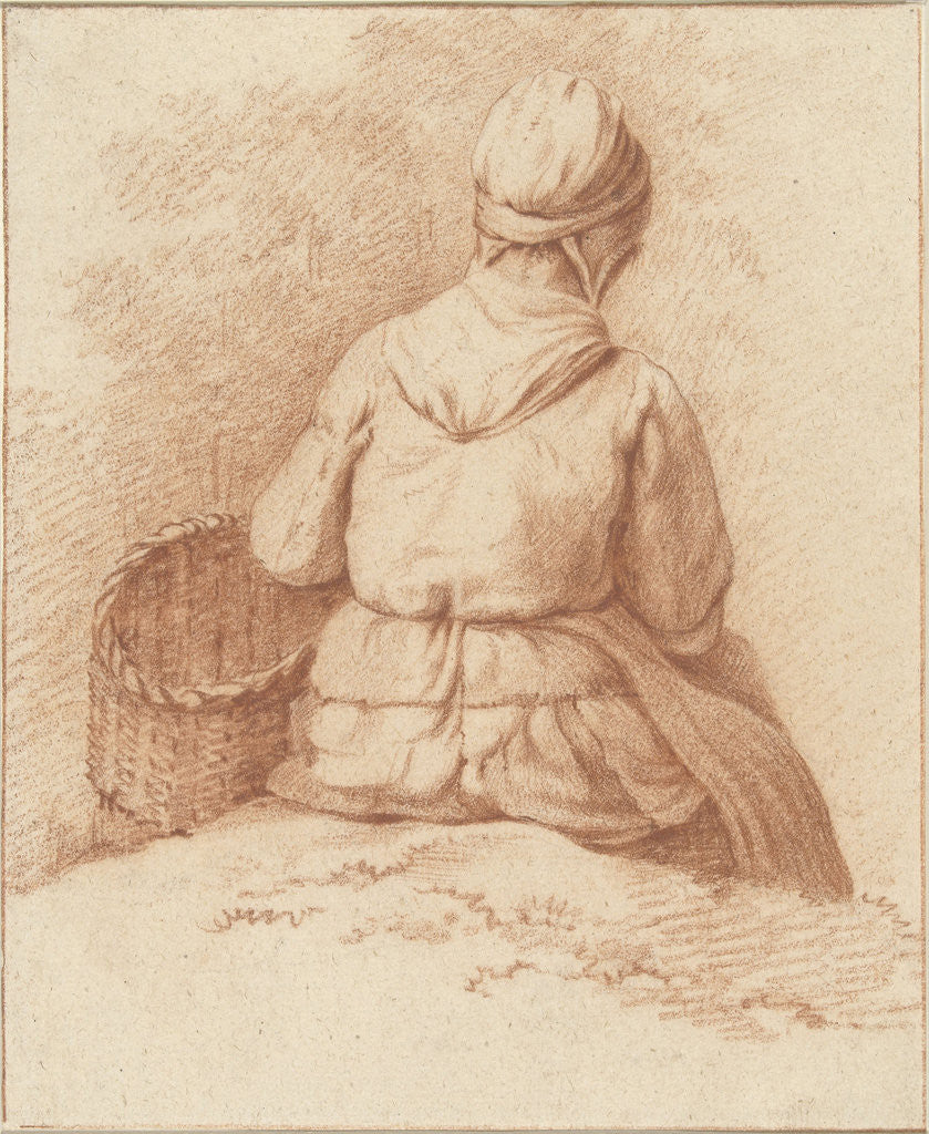 Detail of Sitting fisherman's wife with a basket on her arm by Seen from the back
