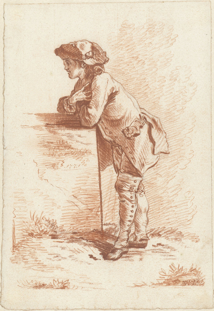 Detail of A stone leaning young man by Jordanus Hoorn