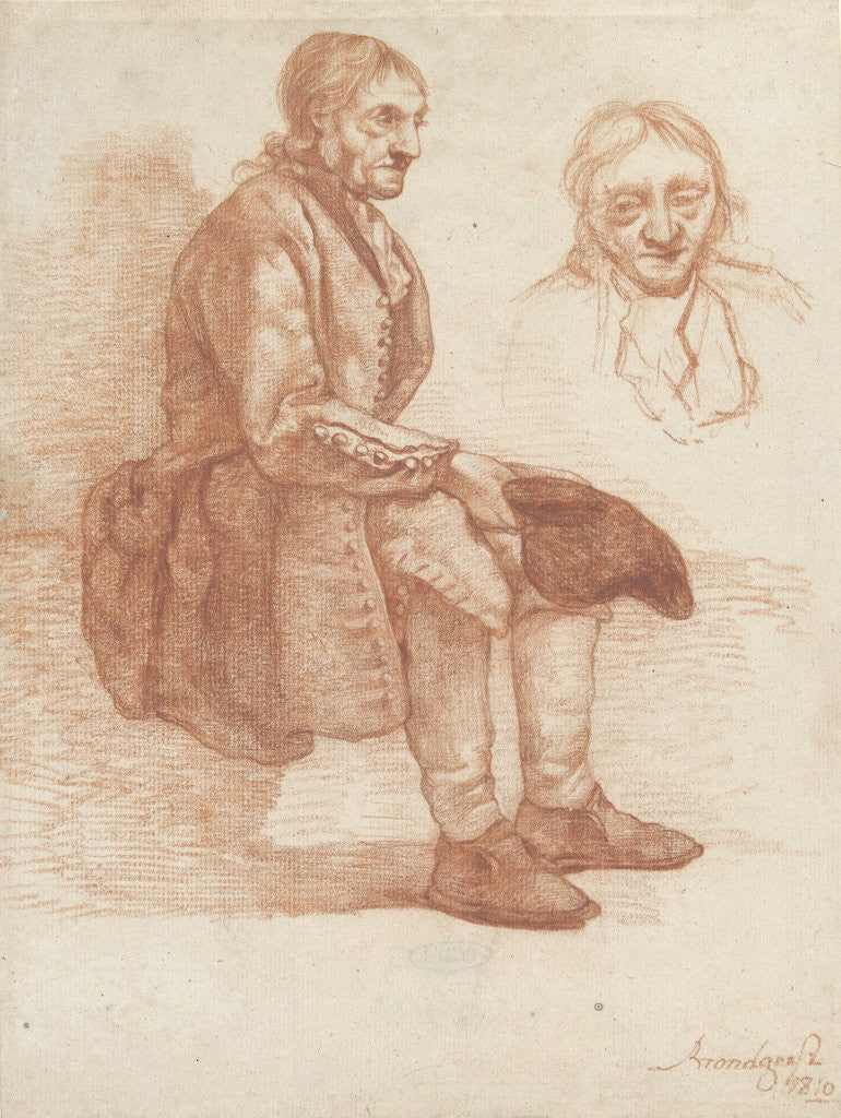 Detail of Sitting old man by Albertus Brondgeest