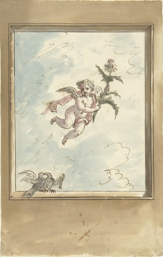 Detail of Design for a ceiling painting with a putto and two turtledoves by Elias van Nijmegen