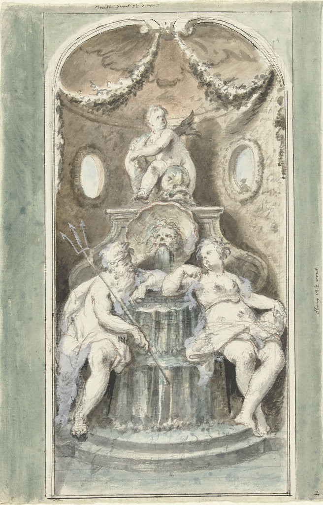 Detail of Design for a decorative painting with a fountain by Dionys van Nijmegen