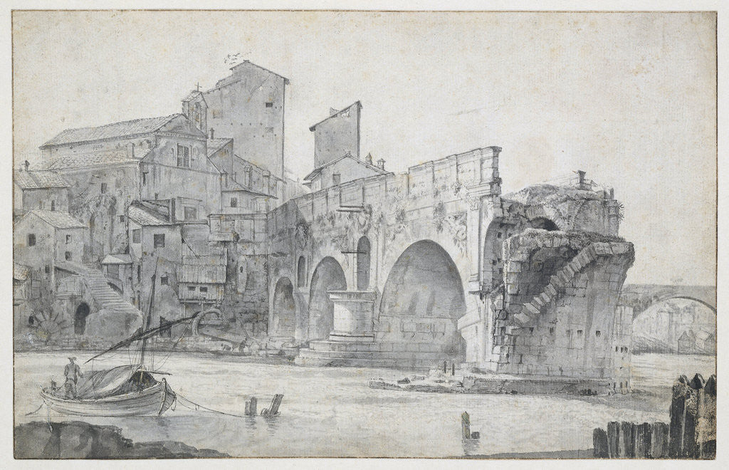 Detail of View of the Ponte Rotto and Trastevere Rome Italy by Jan Asselijn
