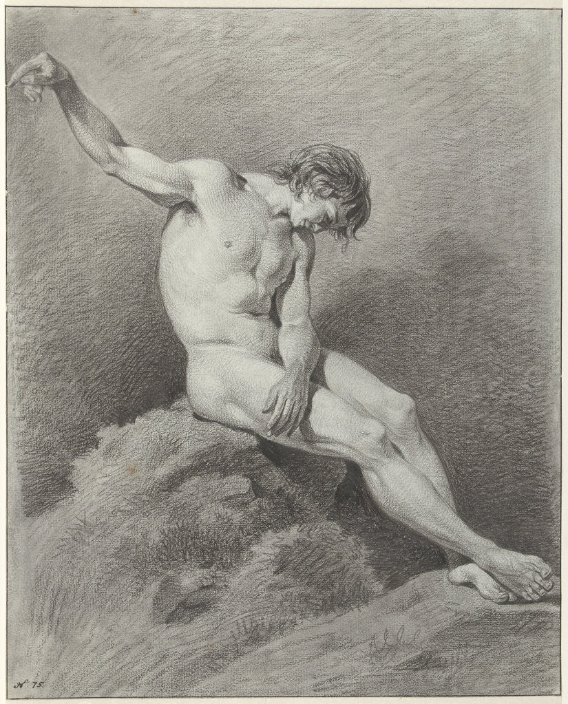 Detail of Seated male nude by Pièrre Recco