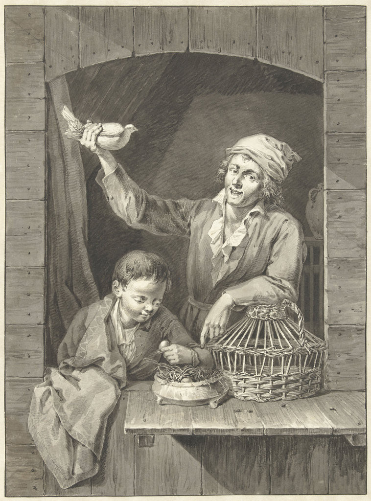 Detail of Man and boy in window with dove and eggs by Johannes Pieter de Frey