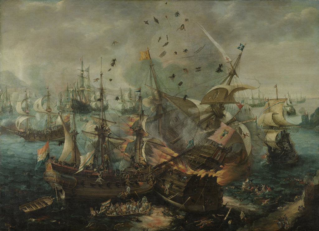 Detail of The Explosion of the Spanish Flagship during the Battle of Gibraltar by Cornelis Claesz. van Wieringen